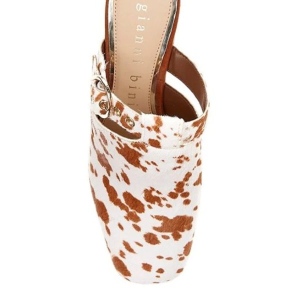 Gianni Bini Sotelo Cow Print Calf Hair Buckle Detail Platform Clogs - Picture 4 of 5